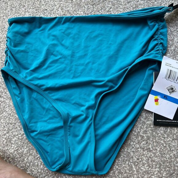 Coco Reef Swim Womens sz XL Impulse Rollover Solid Teal Cove Blue Bottoms - Picture 7 of 7